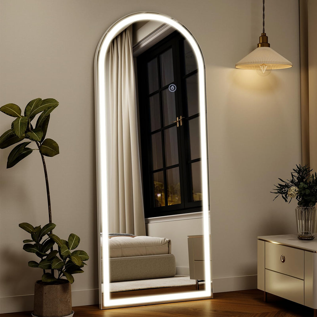 LED Ganzkörperspiegel mit Licht 141x50cm – Moderner Bogen Spiegel für Schlafzimmer