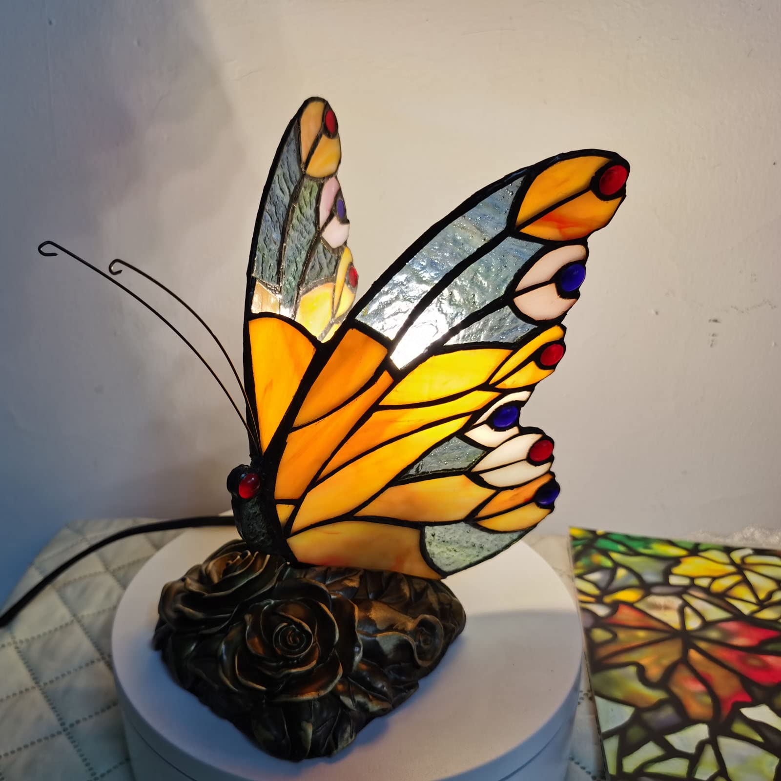 FUMAT Tiffany Schmetterling Tischlampe – Handgefertigte Vintage Buntglasleuchte