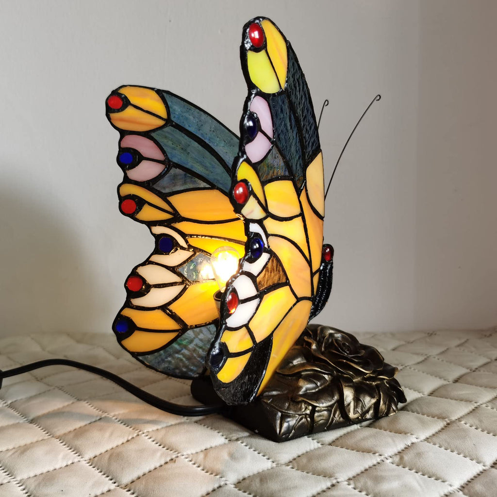 FUMAT Tiffany Schmetterling Tischlampe – Handgefertigte Vintage Buntglasleuchte