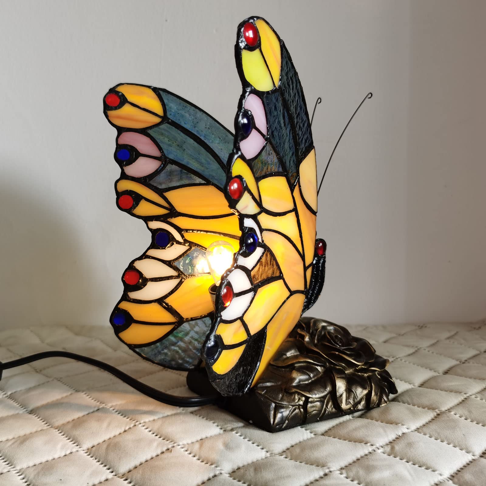 FUMAT Tiffany Schmetterling Tischlampe – Handgefertigte Vintage Buntglasleuchte
