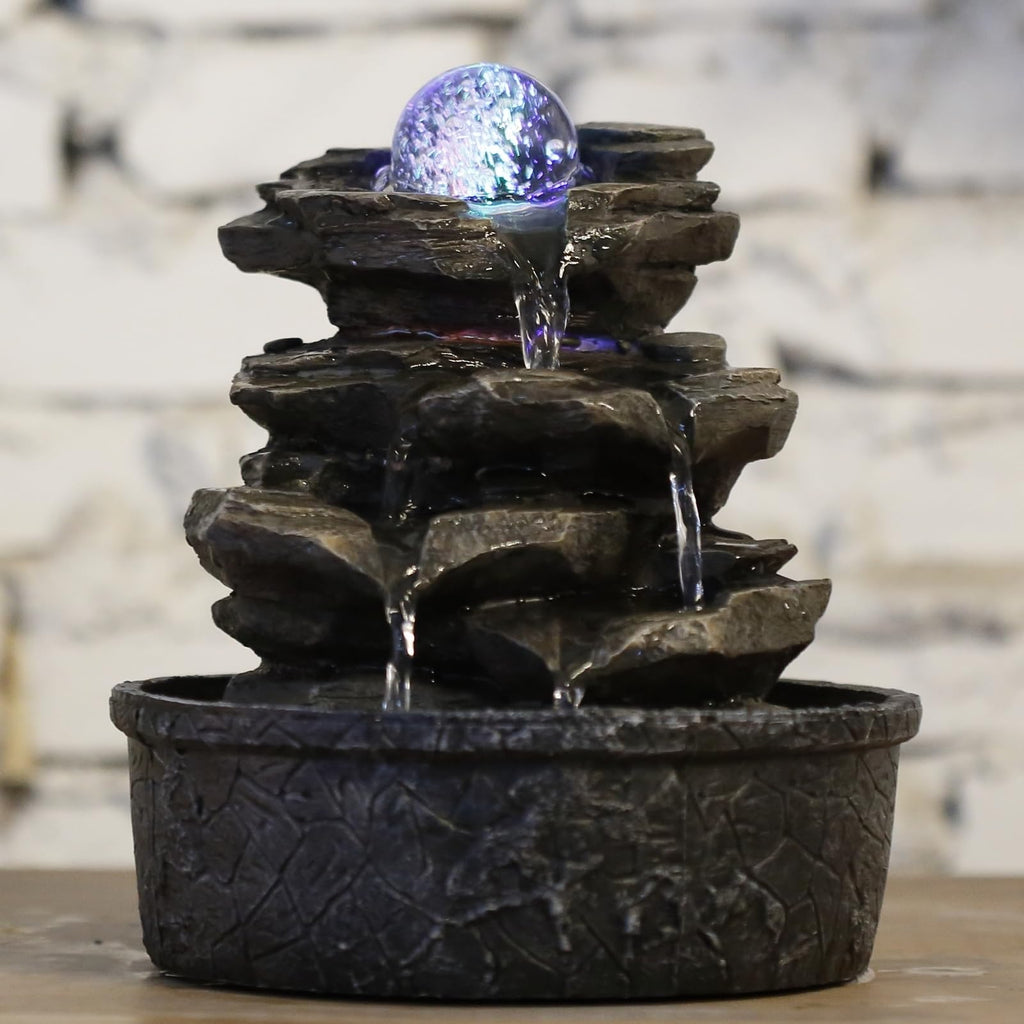 Zimmerbrunnen Little Rock – LED Farbwechsel, Steinoptik & Feng Shui