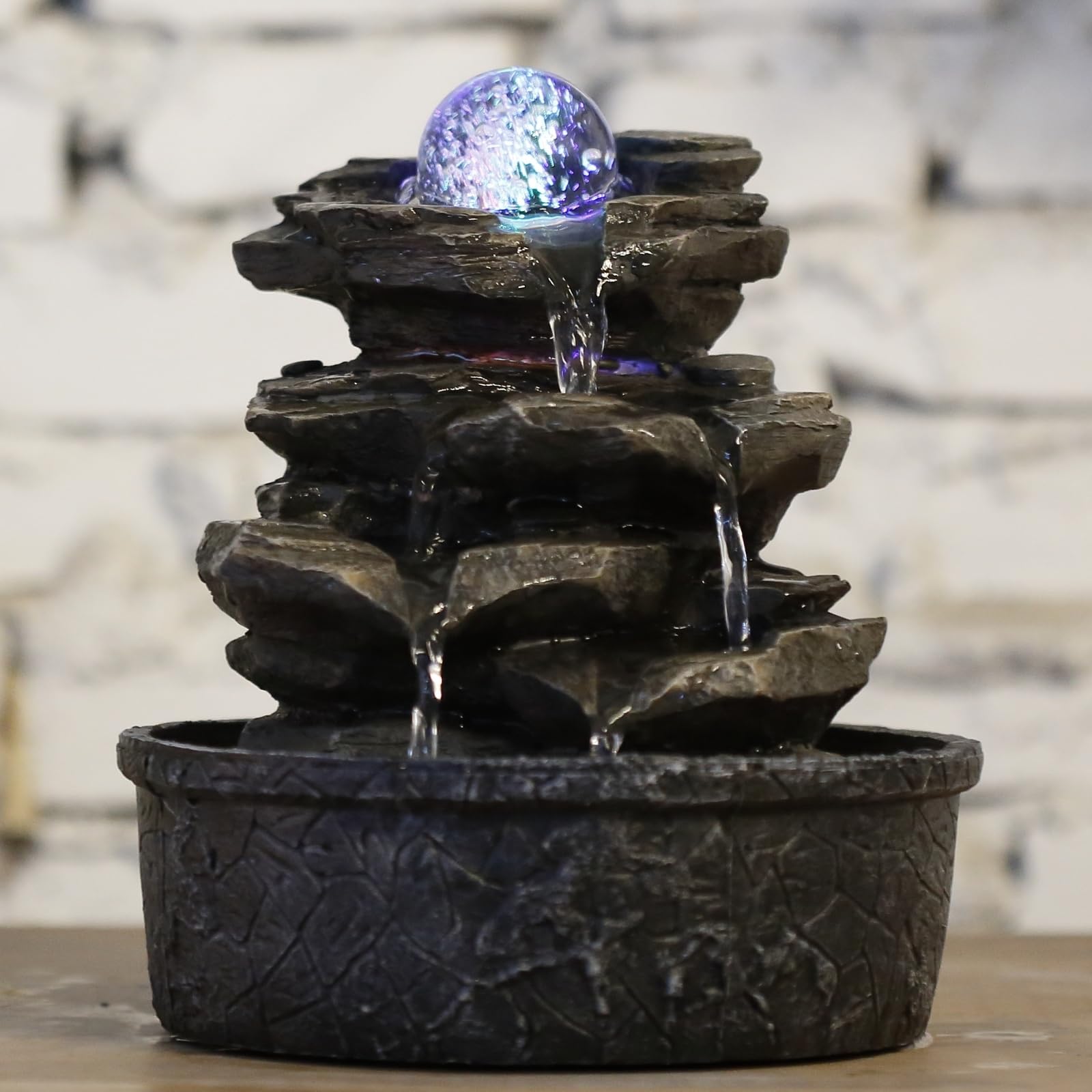 Zimmerbrunnen Little Rock – LED Farbwechsel, Steinoptik & Feng Shui