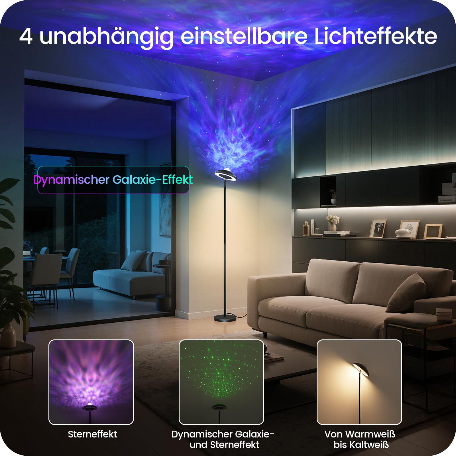 GOEBLESON RGB Stehlampe mit Sternenhimmel Projektor | dimmbar
