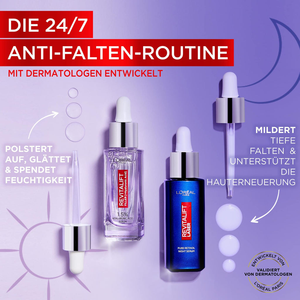 L’Oréal Paris Revitalift Filler Set – Serum + Tagespflege mit Hyaluron, Anti-Falten Pflege für glatte, pralle Haut