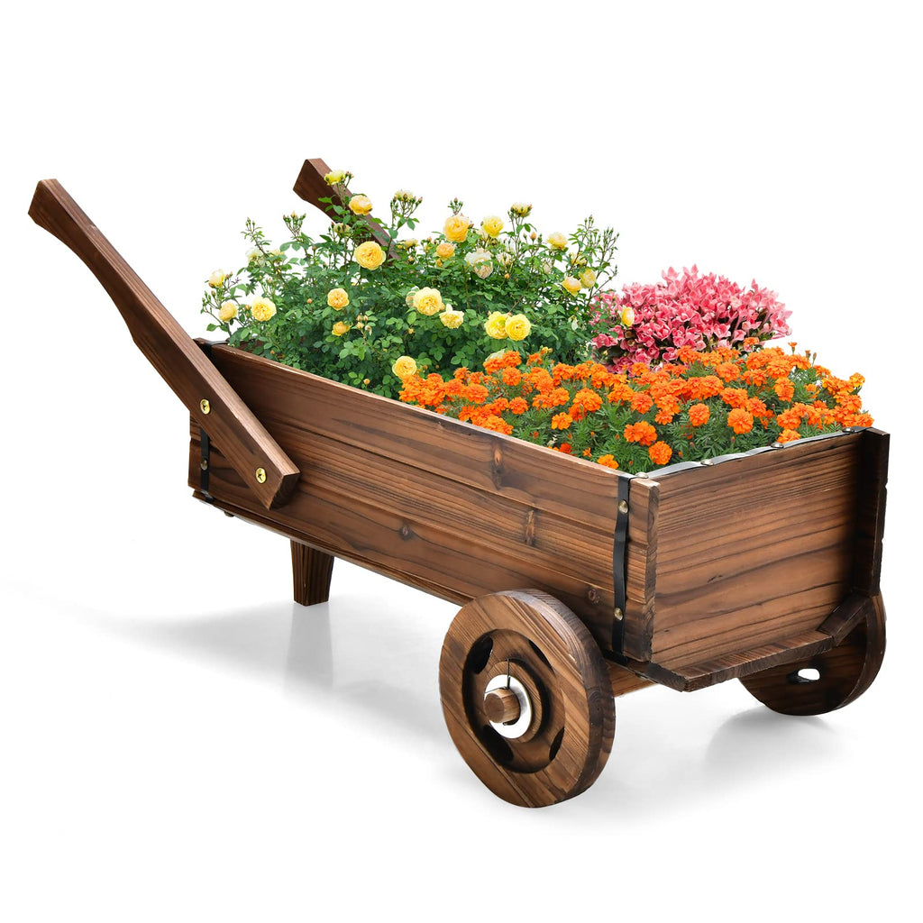 Blumenwagen Holz mit Rädern 🌿 Pflanzwagen für Garten Balkon Terrasse