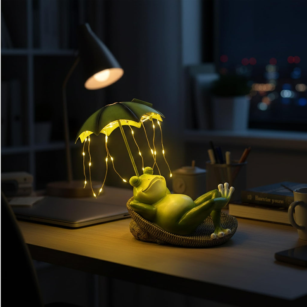 Solar Frosch Gartendeko mit Schirm Figur wasserdicht LED Garten Geschenk