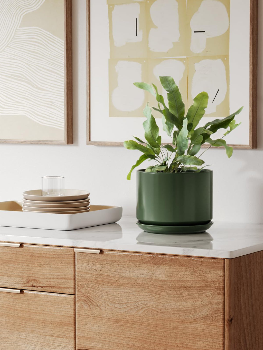 LE TAUCI Keramik Blumentopf 20cm mit Untersetzer – Grün, Zimmerpflanzen
