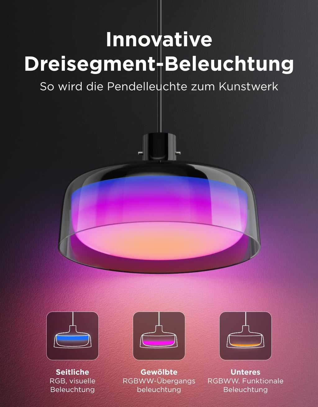 Smart RGBIC Pendelleuchte dimmbar – Moderne LED Hängelampe mit Weißlicht für Esstisch & Küche