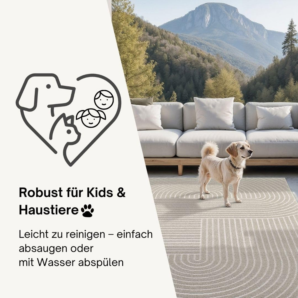 Outdoor Teppich Creme – Moderner Balkon & Terrasse Teppich wetterfest