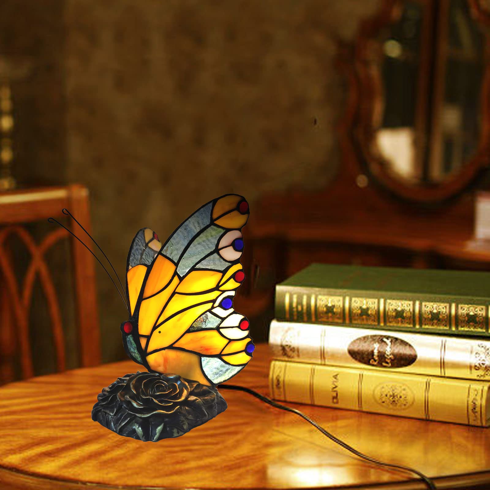 FUMAT Tiffany Schmetterling Tischlampe – Handgefertigte Vintage Buntglasleuchte