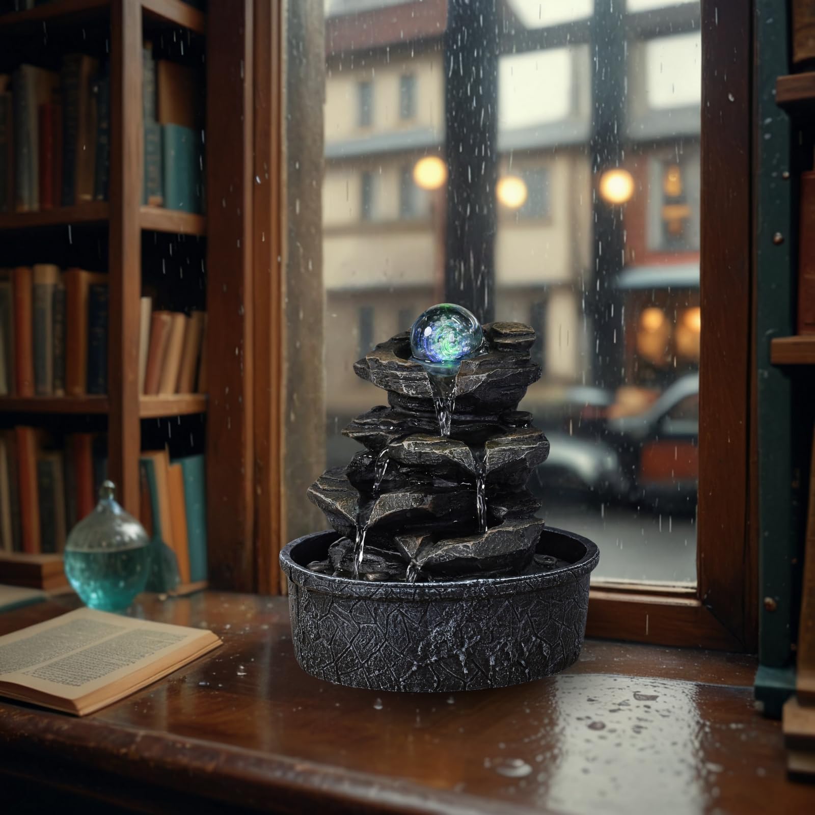 Zimmerbrunnen Little Rock – LED Farbwechsel, Steinoptik & Feng Shui