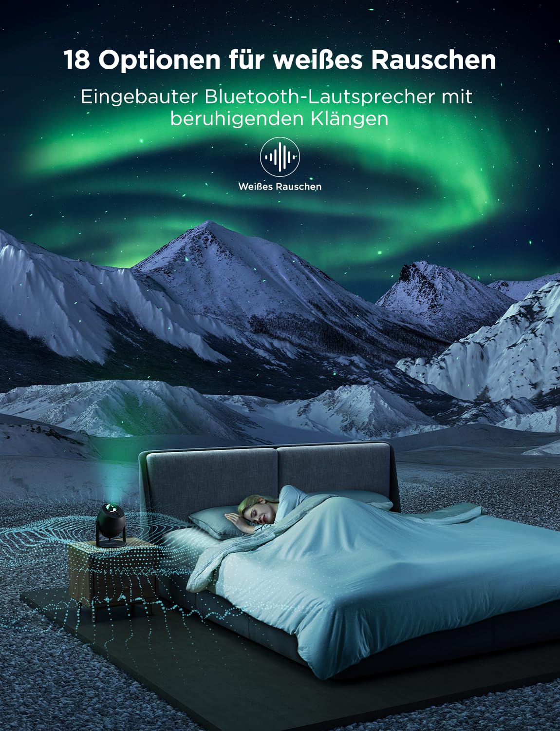 RGBW Sternenhimmel Projektor mit Alexa – Aurora Galaxy Lampe mit 52 Szenen für Schlafzimmer
