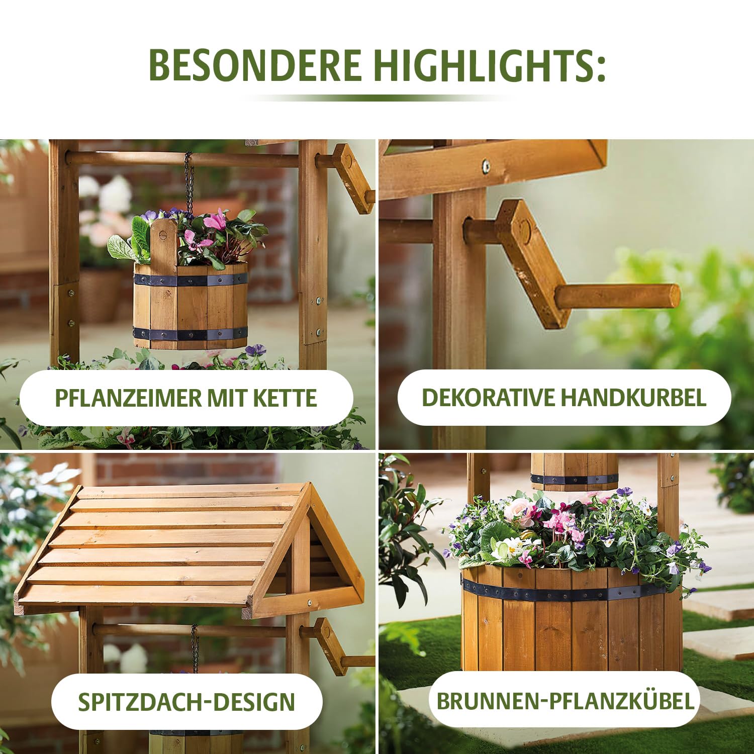 Wunschbrunnen Pflanztopf Holz 🌿 Dekorative Gartendeko für Balkon & Terrasse