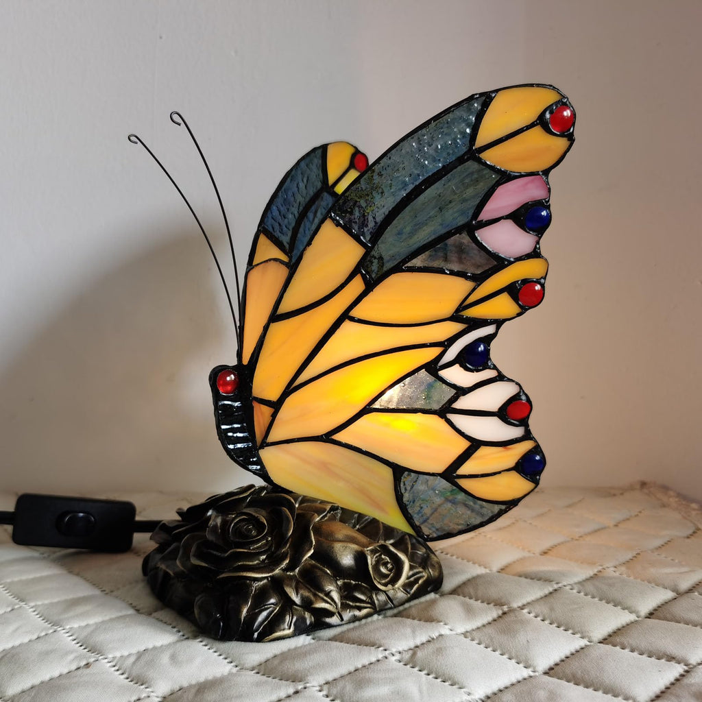 FUMAT Tiffany Schmetterling Tischlampe – Handgefertigte Vintage Buntglasleuchte