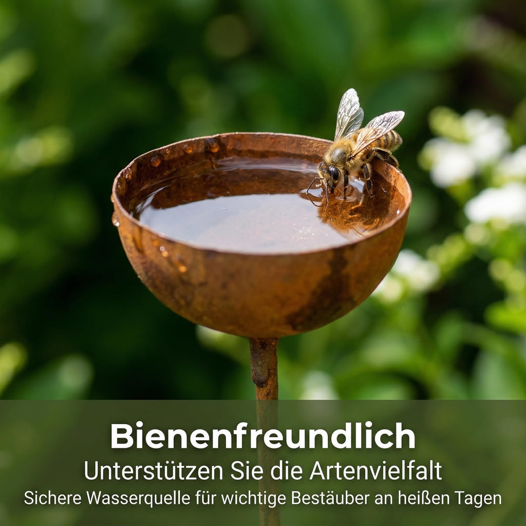 Regenfänger Gartenstecker Naturrost 60 cm – Insektentränke Metall Beetstecker