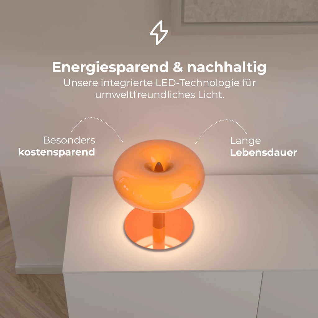NEONA Lumio Retro LED-Tischlampe dimmbar Touch – Design Pilzlampe Orange