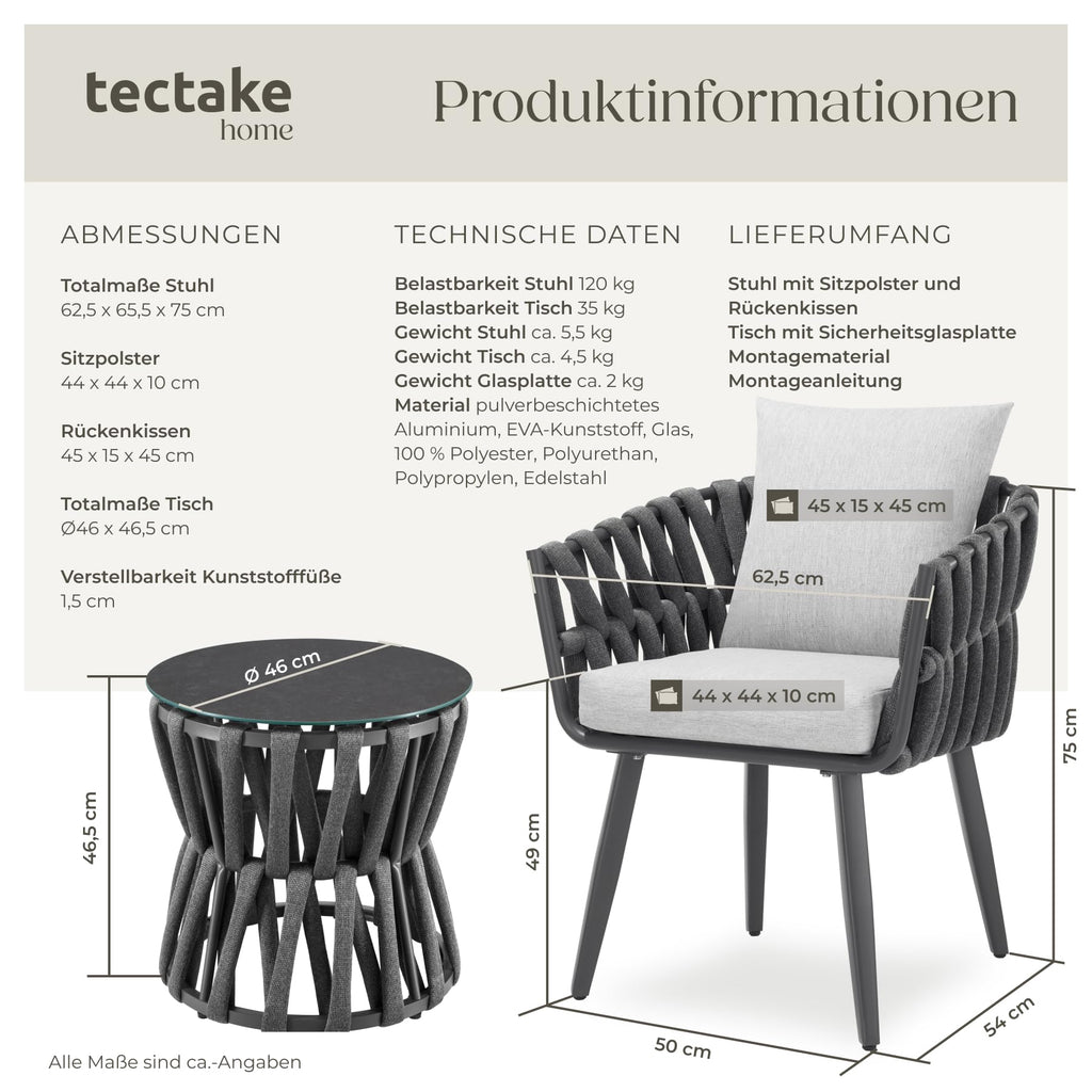 Modernes Gartenmöbel Set mit Rope Design – Aluminium Lounge Set mit Tisch & Polstern
