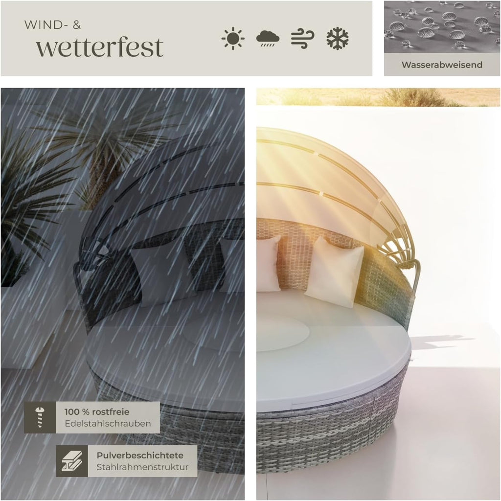 tectake Lounge Muschel Sonneninsel – Gartenmuschel wetterfest, Grau