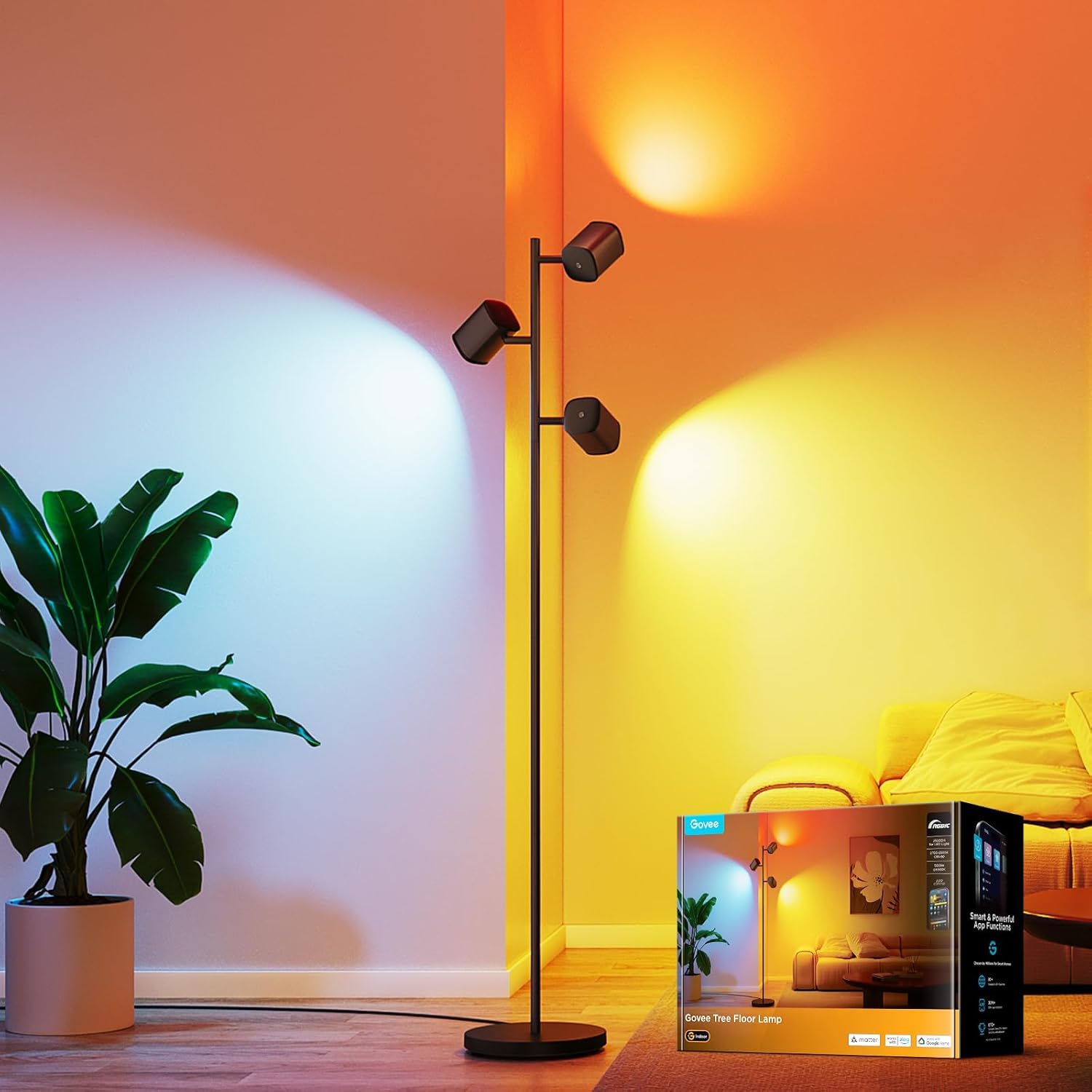 RGBWW LED Stehlampe 1500lm dimmbar – Smart Stehleuchte mit Alexa, Musik Sync für Wohnzimmer