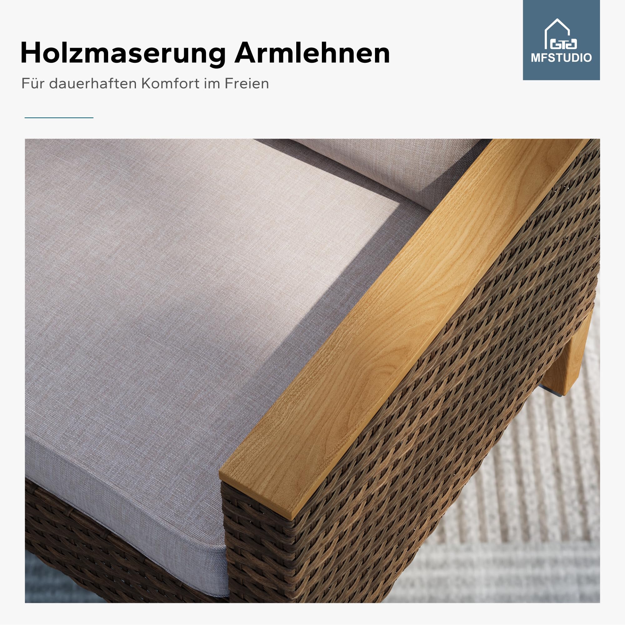 MFSTUDIO Polyrattan Lounge Set – wetterfeste Gartenmöbel Sitzgruppe mit wasserdichten Kissen