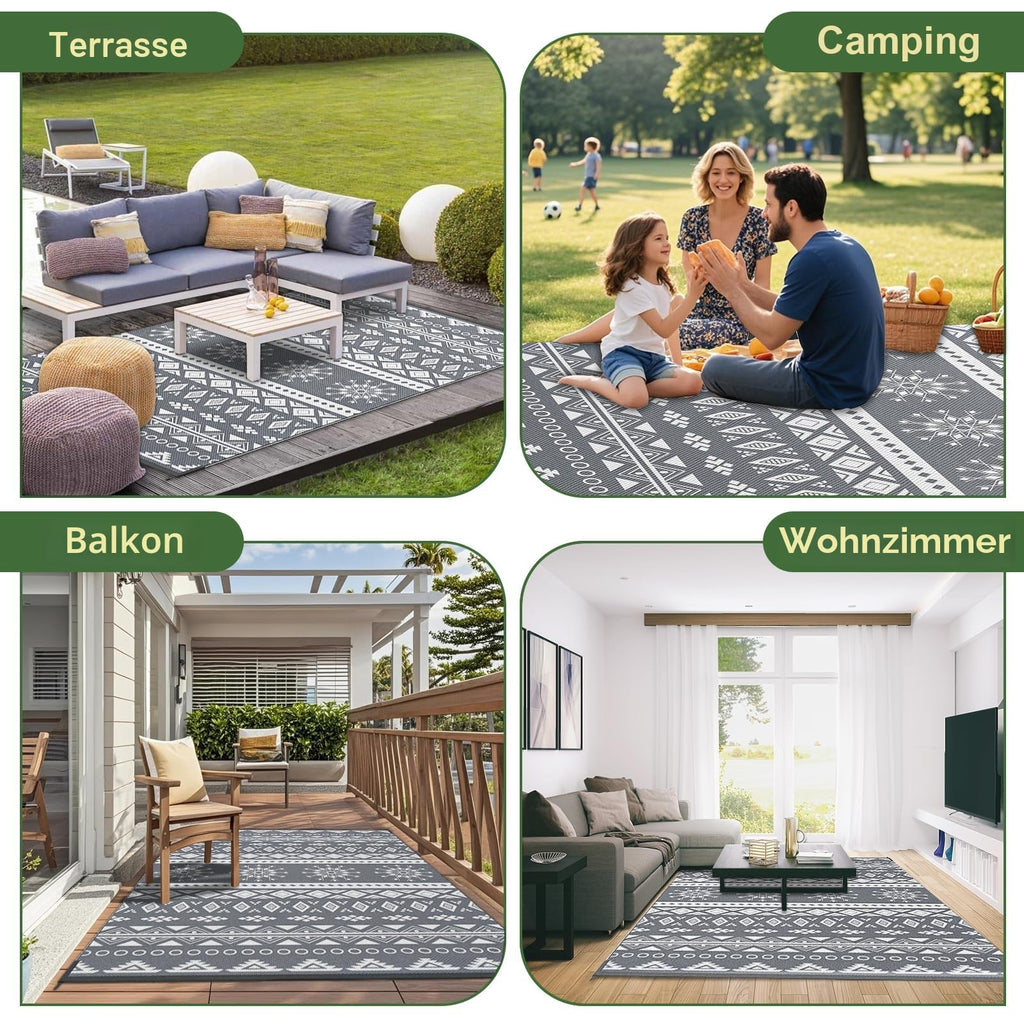 Outdoor Teppich Wendbar – Wetterfest für Balkon, Terrasse & Camping
