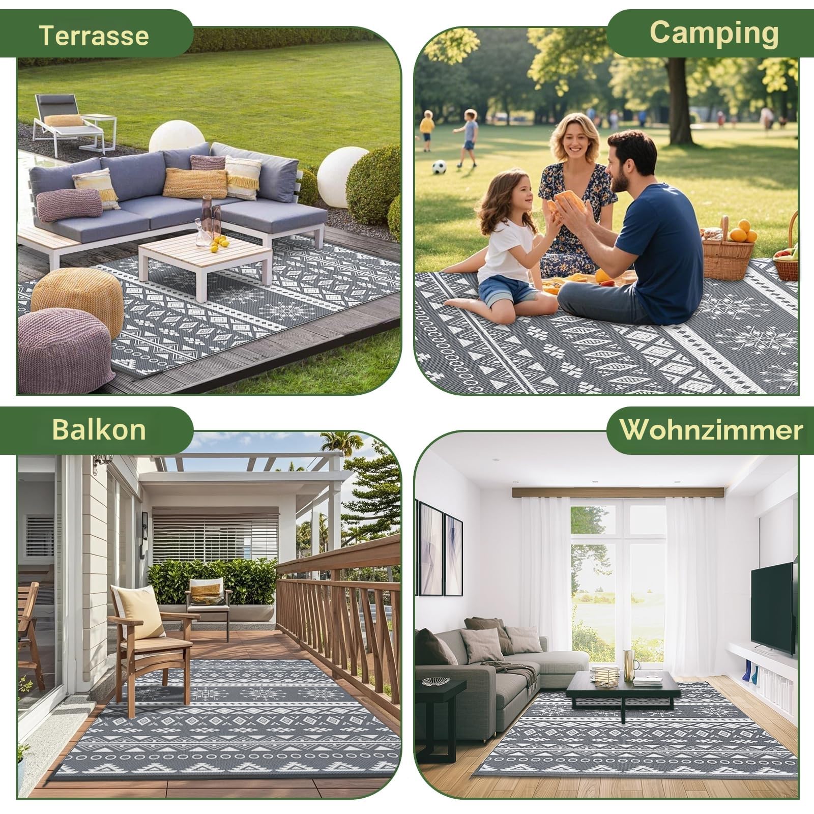 Outdoor Teppich Wendbar – Wetterfest für Balkon, Terrasse & Camping
