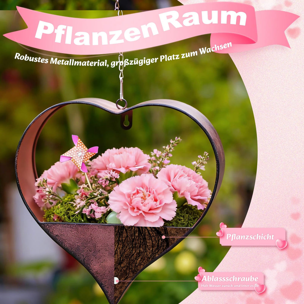 Hängender Blumentopf Herzform ❤️ Metall Gartendeko für Balkon Terrasse & Garten