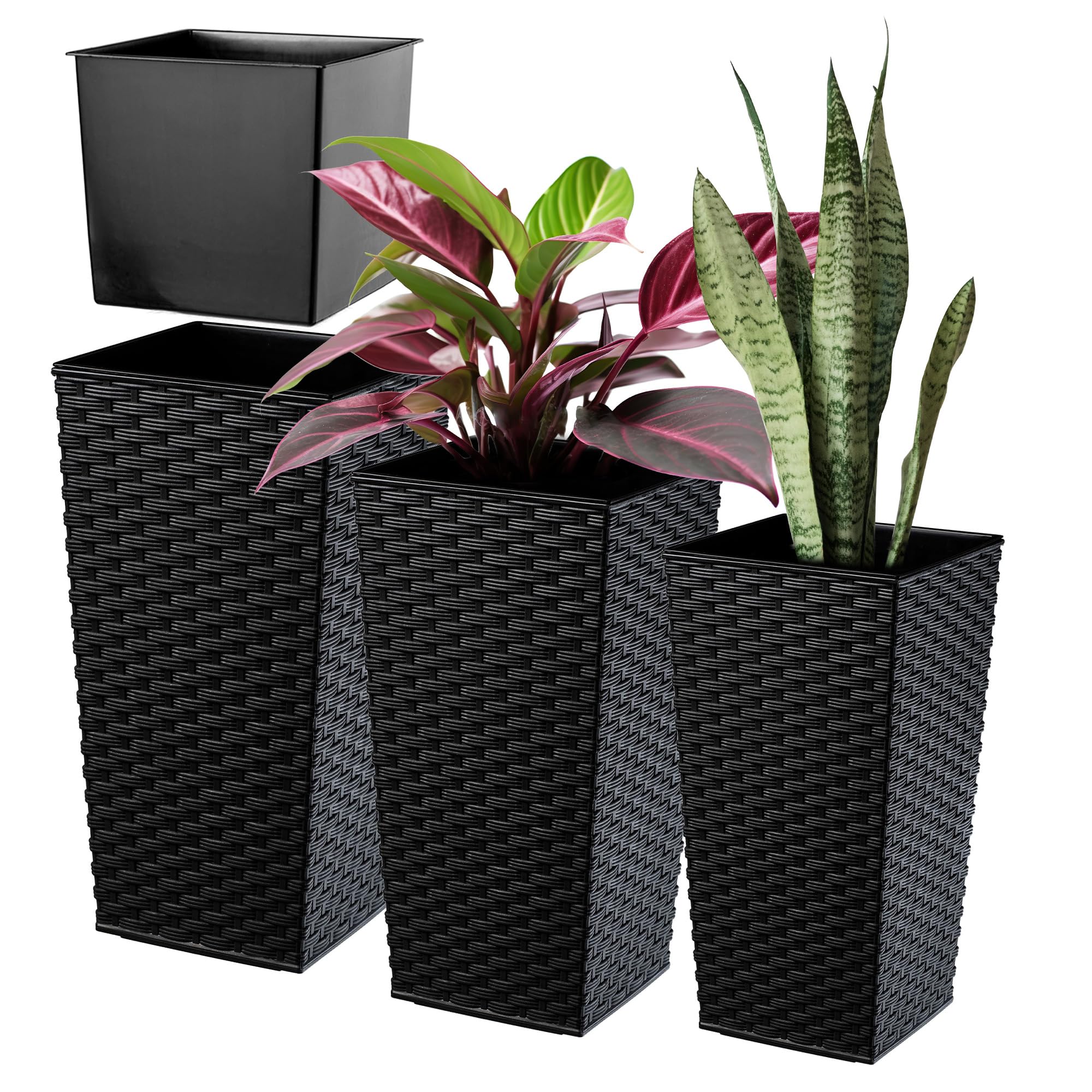 3er Set Pflanzkübel mit Innentopf – Moderne Blumentöpfe für Balkon & Garten