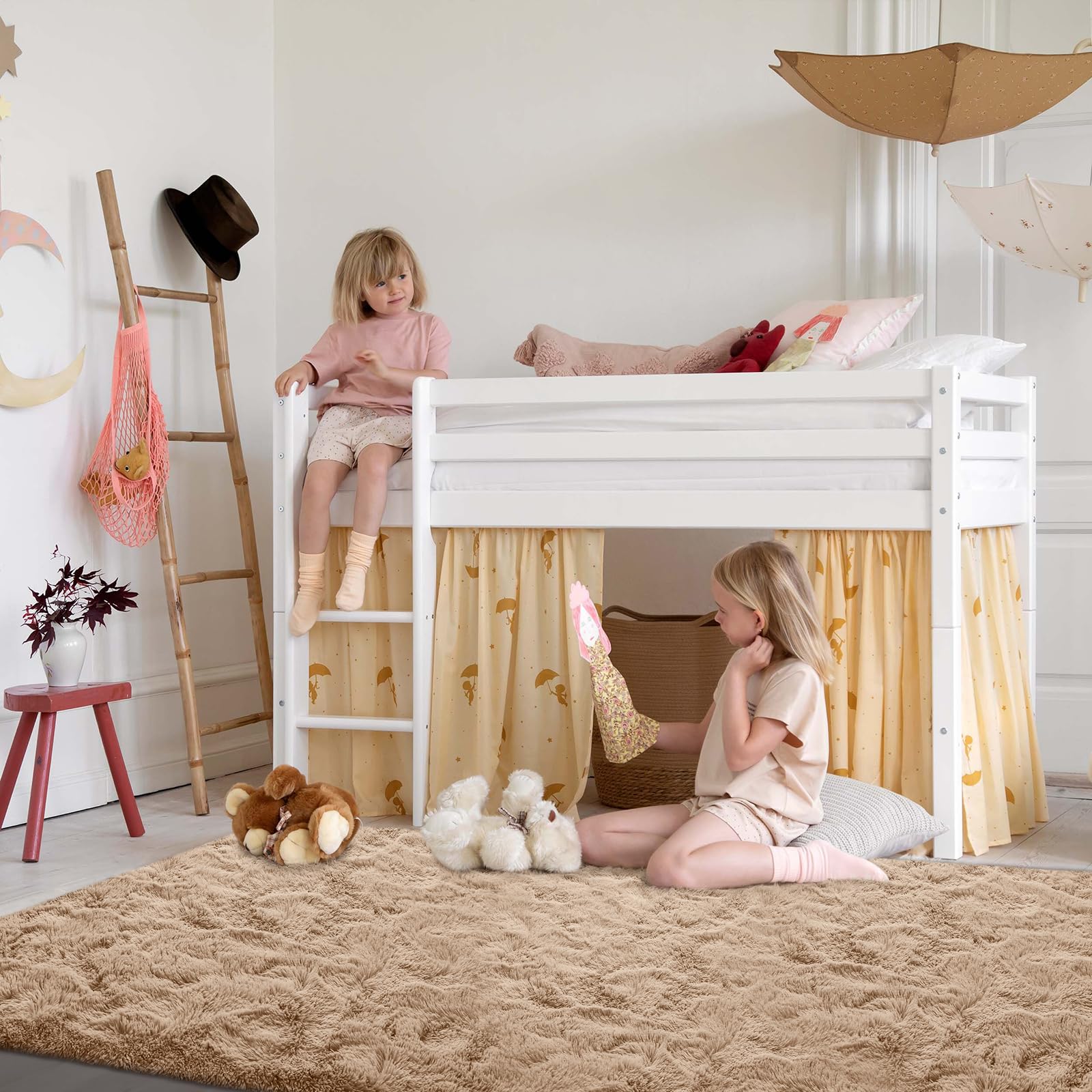 Weicher Hochflor Teppich Beige – Großer Wohnzimmer Teppich für Schlafzimmer & Kinderzimmer