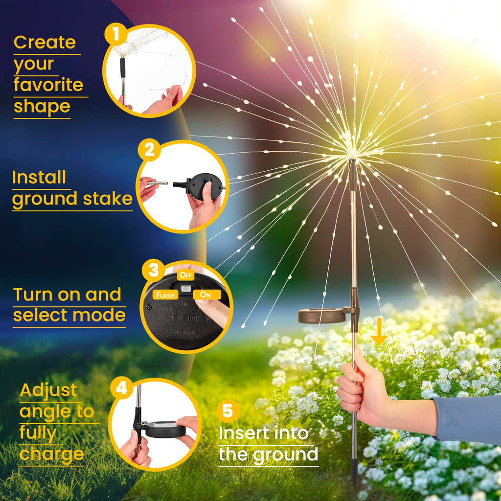GIGALUMI Solar Feuerwerk Gartenlampen 4er Set – 120 LED IP65 Outdoor Balkon Terrasse Deko