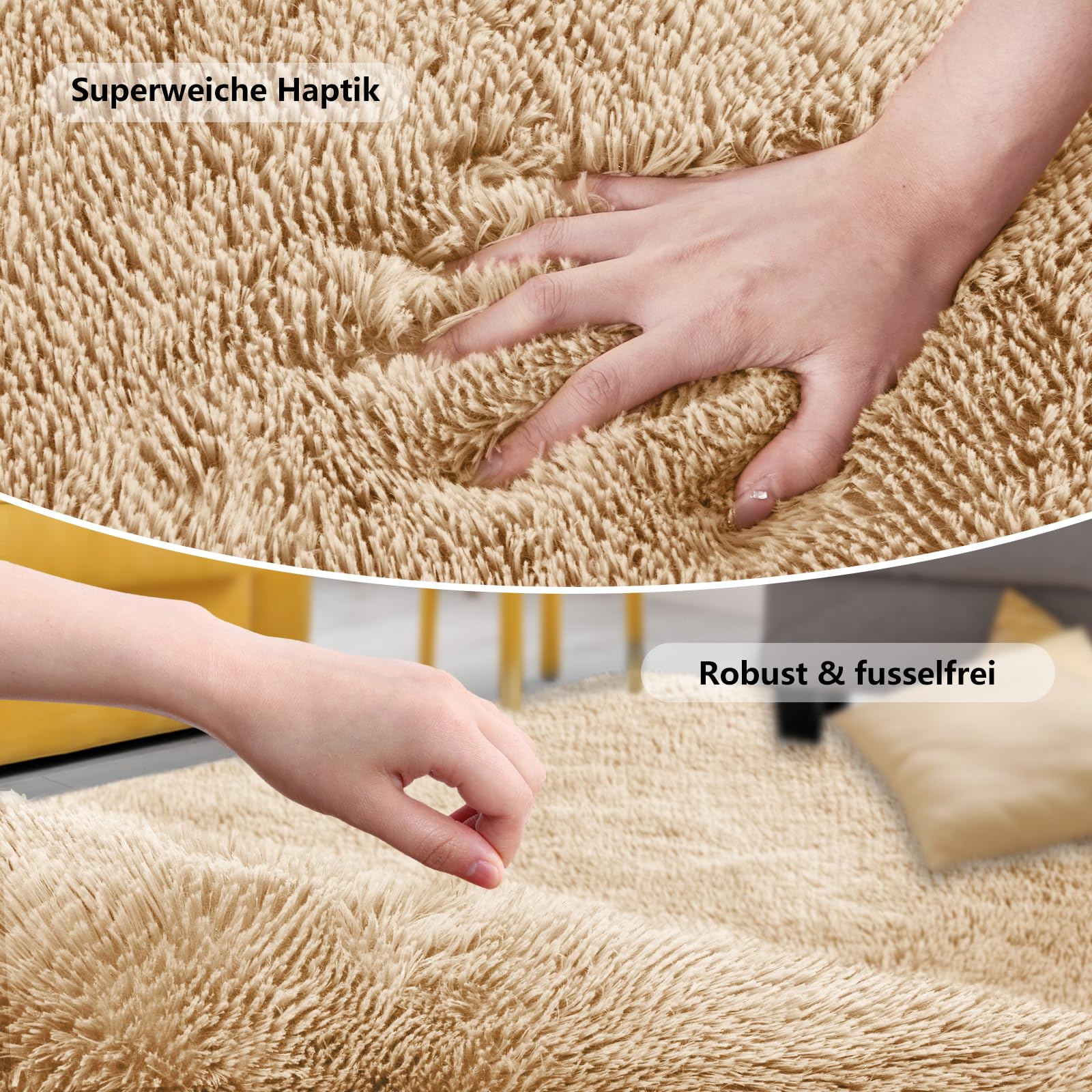 Weicher Hochflor Teppich Beige – Großer Wohnzimmer Teppich für Schlafzimmer & Kinderzimmer
