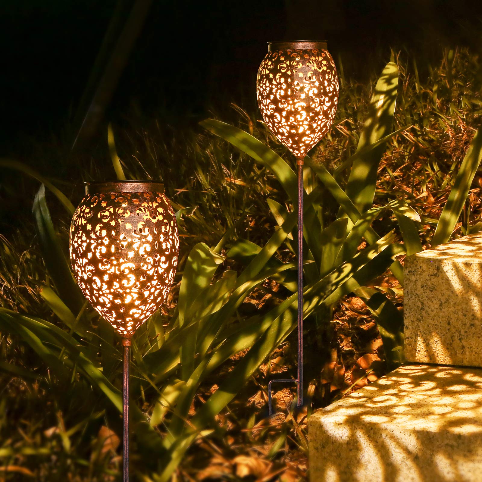 JOYCREATOR Solar Laternen Set 2 Stück – LED Gartenlampen warmweiß IP65 Terrasse Balkon Deko