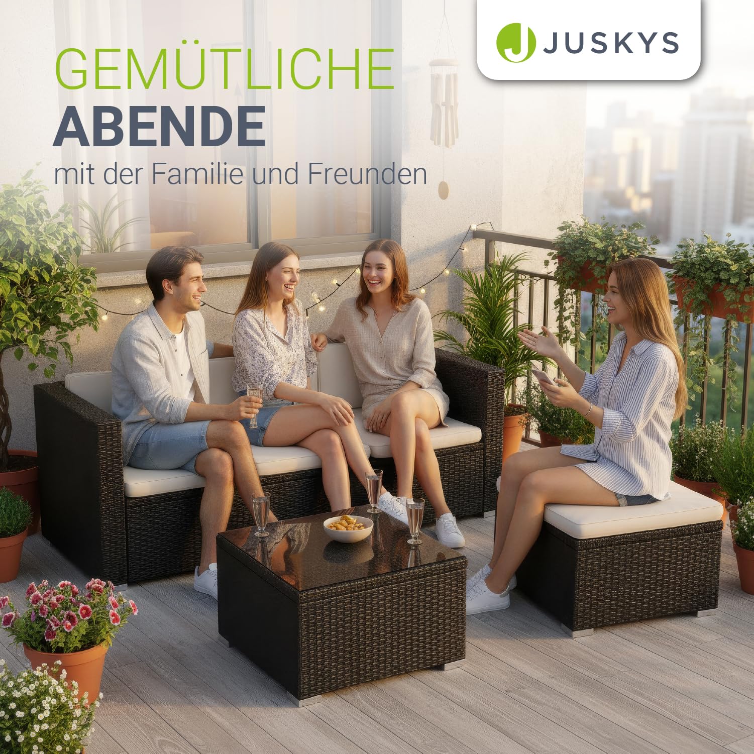 Polyrattan Lounge Set mit Abdeckung für Balkon & Garten – Komfort für 3–4 Personen