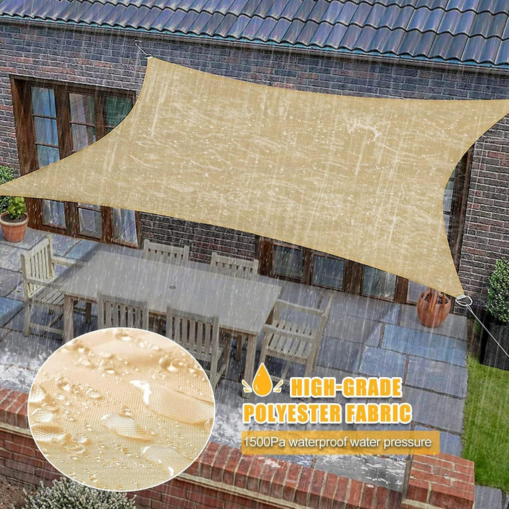 Sonnensegel 3x4m mit LED-Solar-Lichterkette – wasserdicht, UV-Schutz, Beige