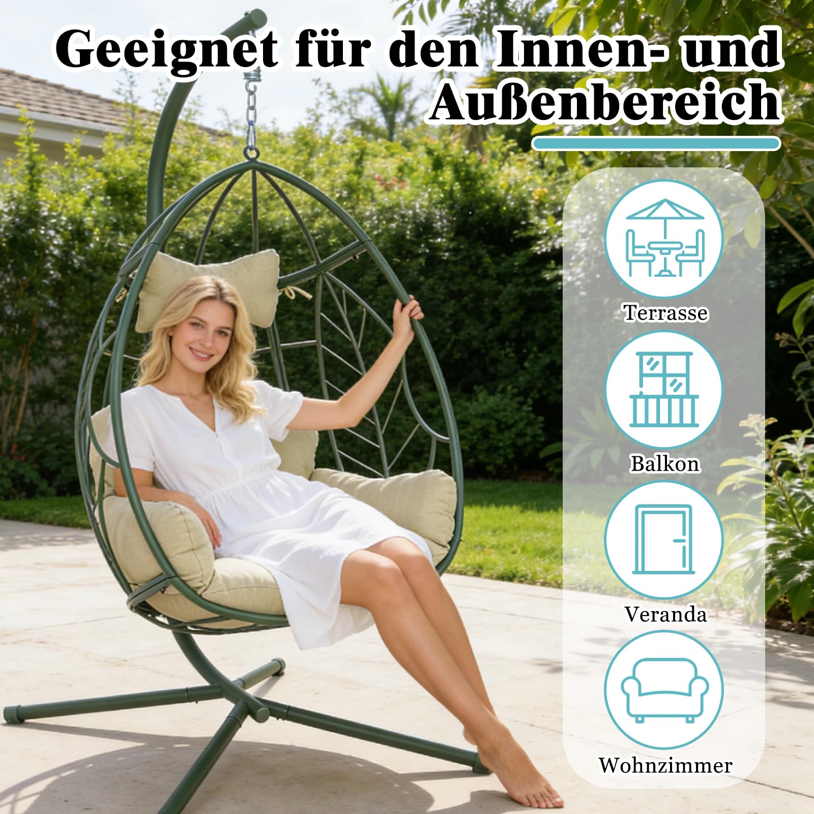 Hängesessel mit Gestell Egg Chair – Indoor &amp; Outdoor, 150 kg, Grün