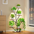 Pflanzenständer mit Grow Light, 8 Ebenen, 126 cm – Metall & Holz, schwarz