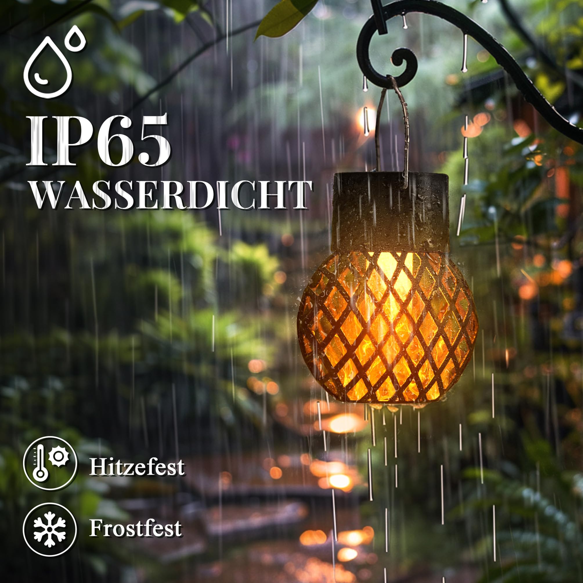 Solar Hängeleuchten Außen – Flackernde Flamme Wasserdicht Garten Deko