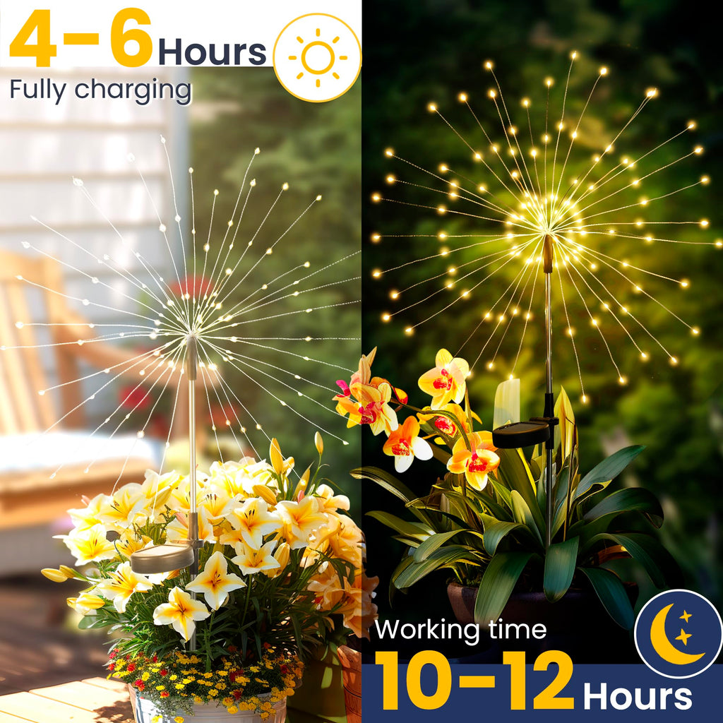 GIGALUMI Solar Feuerwerk Gartenlampen 4er Set – 120 LED IP65 Outdoor Balkon Terrasse Deko