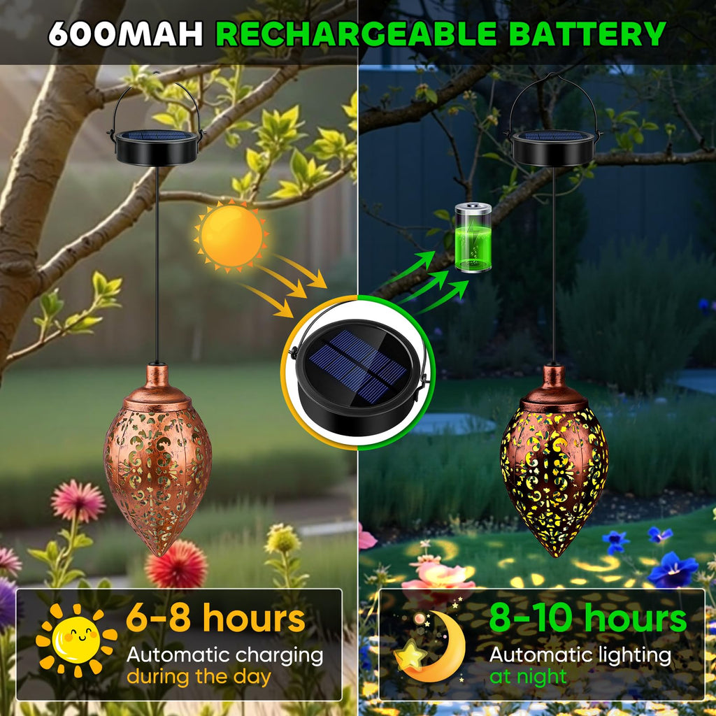 Solarlaterne Außen 2 Stück – Vintage Metall Hängelaterne Solar, warmweiß