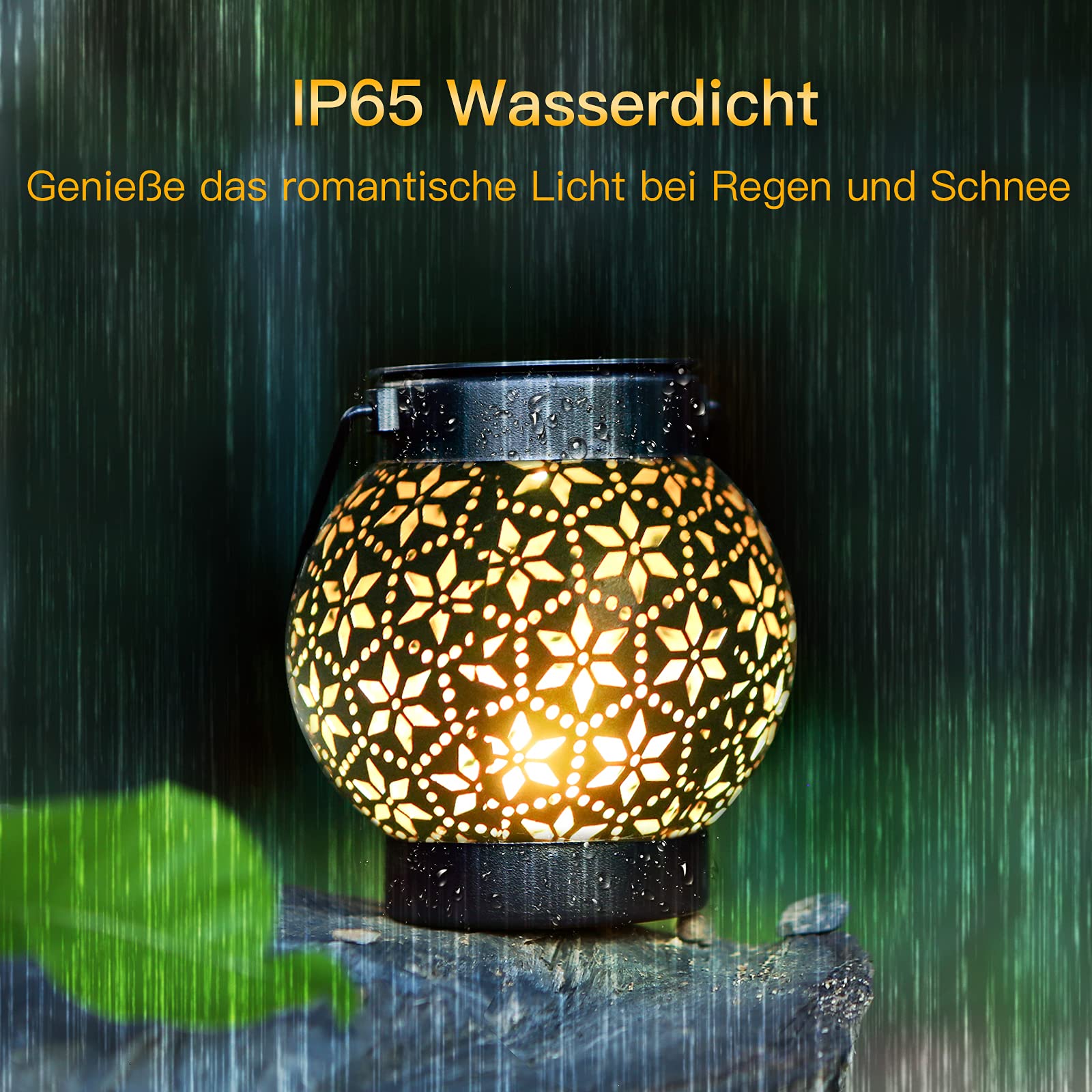 Solarlaterne Außen Hängend 2er Set – IP65 Wasserdicht, LED Warmweiß, Metall Schwarz