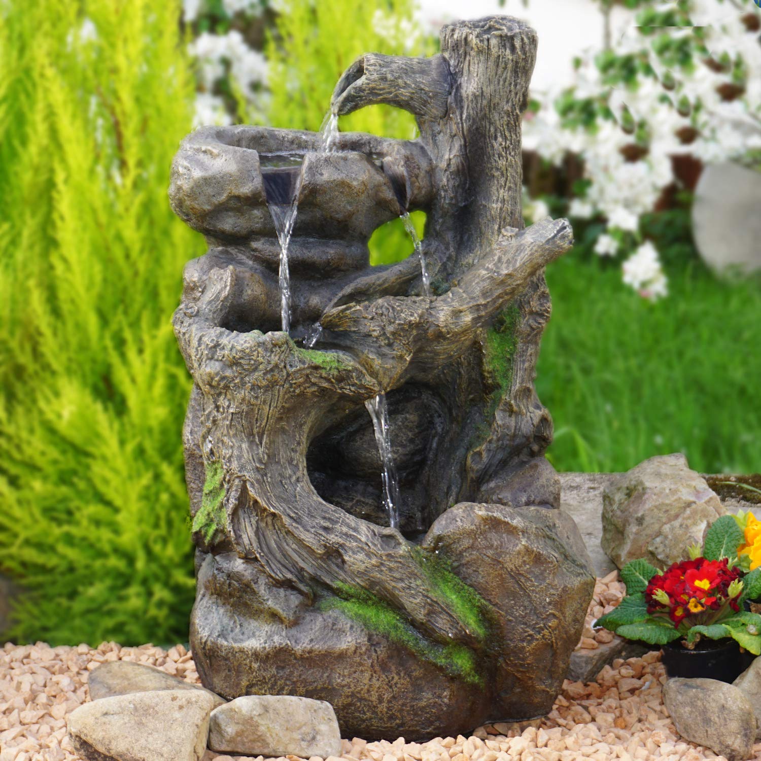 Gartenbrunnen Baumwurzel &amp; Stein-Kaskade mit LED – Zierbrunnen Indoor