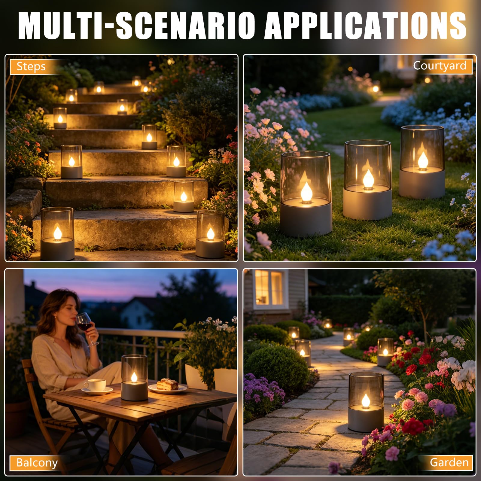 Hekasvm Solar Tischleuchten 2er Set – LED Solar Kerzen für Garten, Balkon & Terrasse