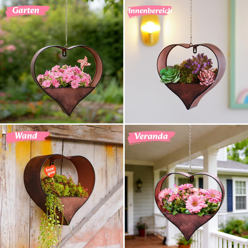 Hängender Blumentopf Herzform ❤️ Metall Gartendeko für Balkon Terrasse & Garten
