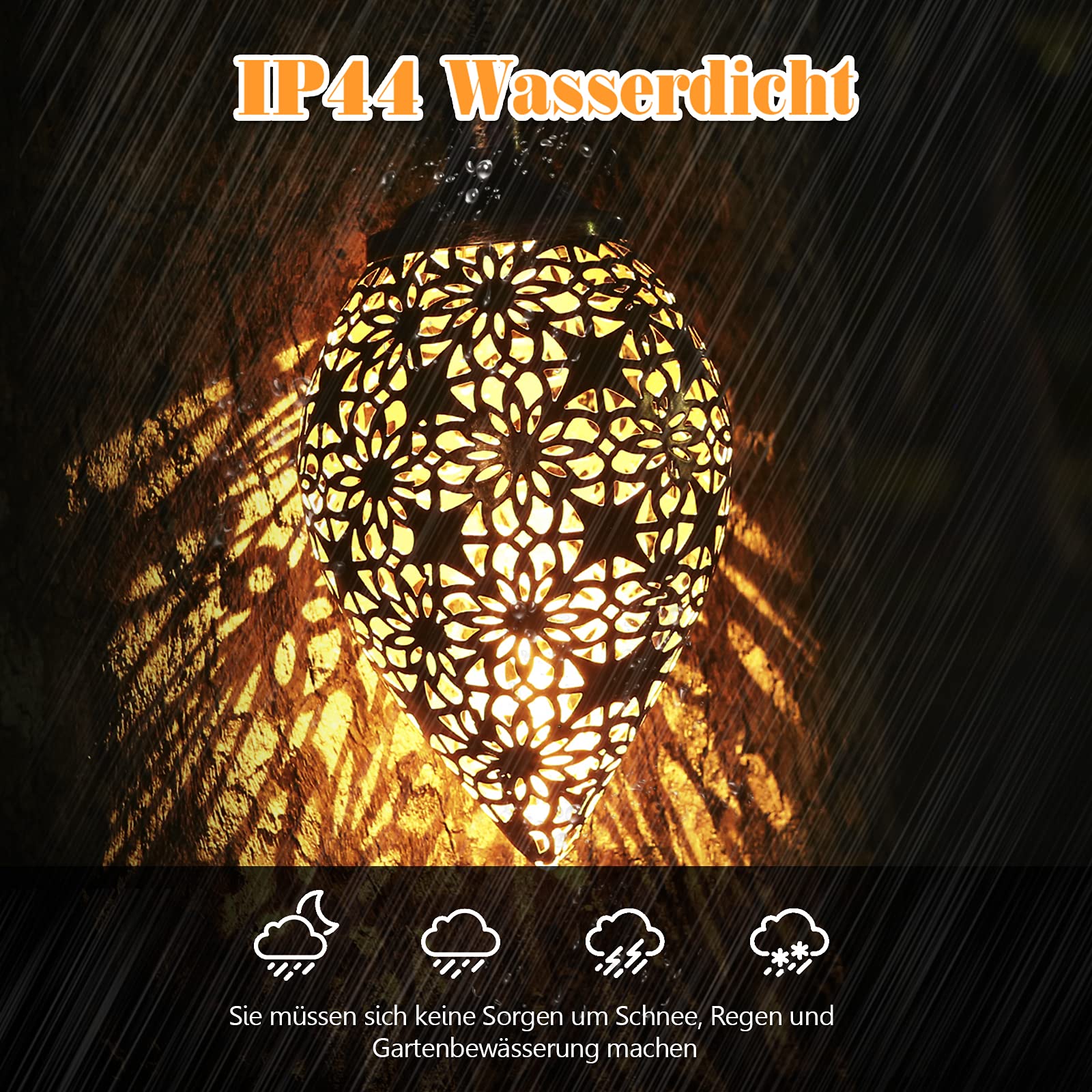 Orientalische Solarlaterne Außen 2 Stück – Metall Hängelaterne, warmweiß