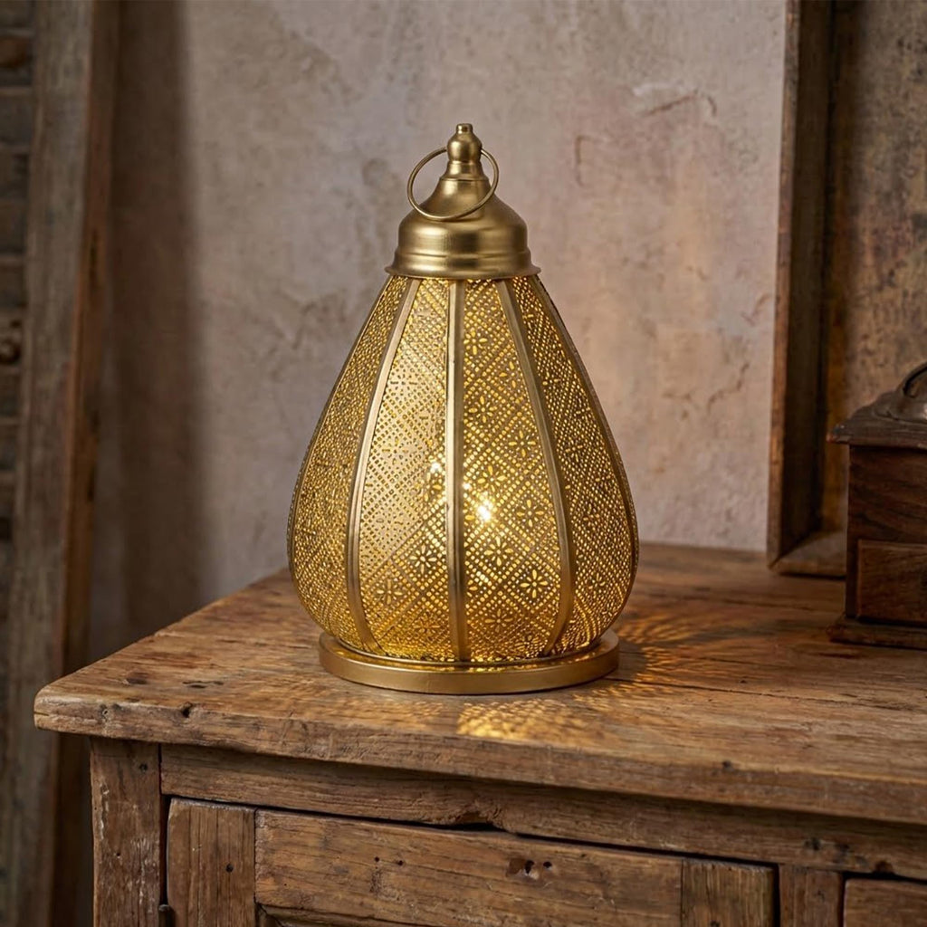 Marokkanische Vintage Metall Lampe – Orientalische Tischlampe für Wohnzimmer, Schlafzimmer & Deko