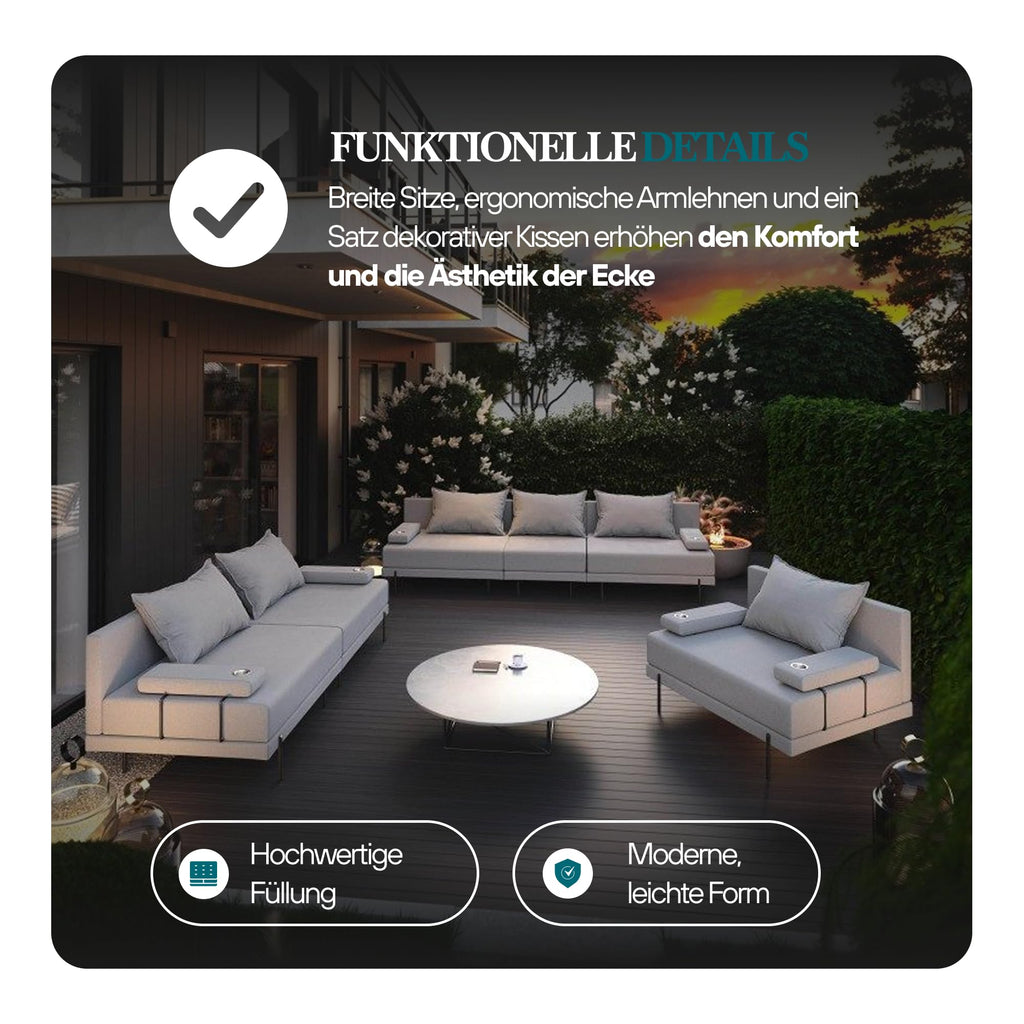 Gartenmöbel Lounge Set Beige für Terrasse & Balkon – Modernes Ecksofa Outdoor