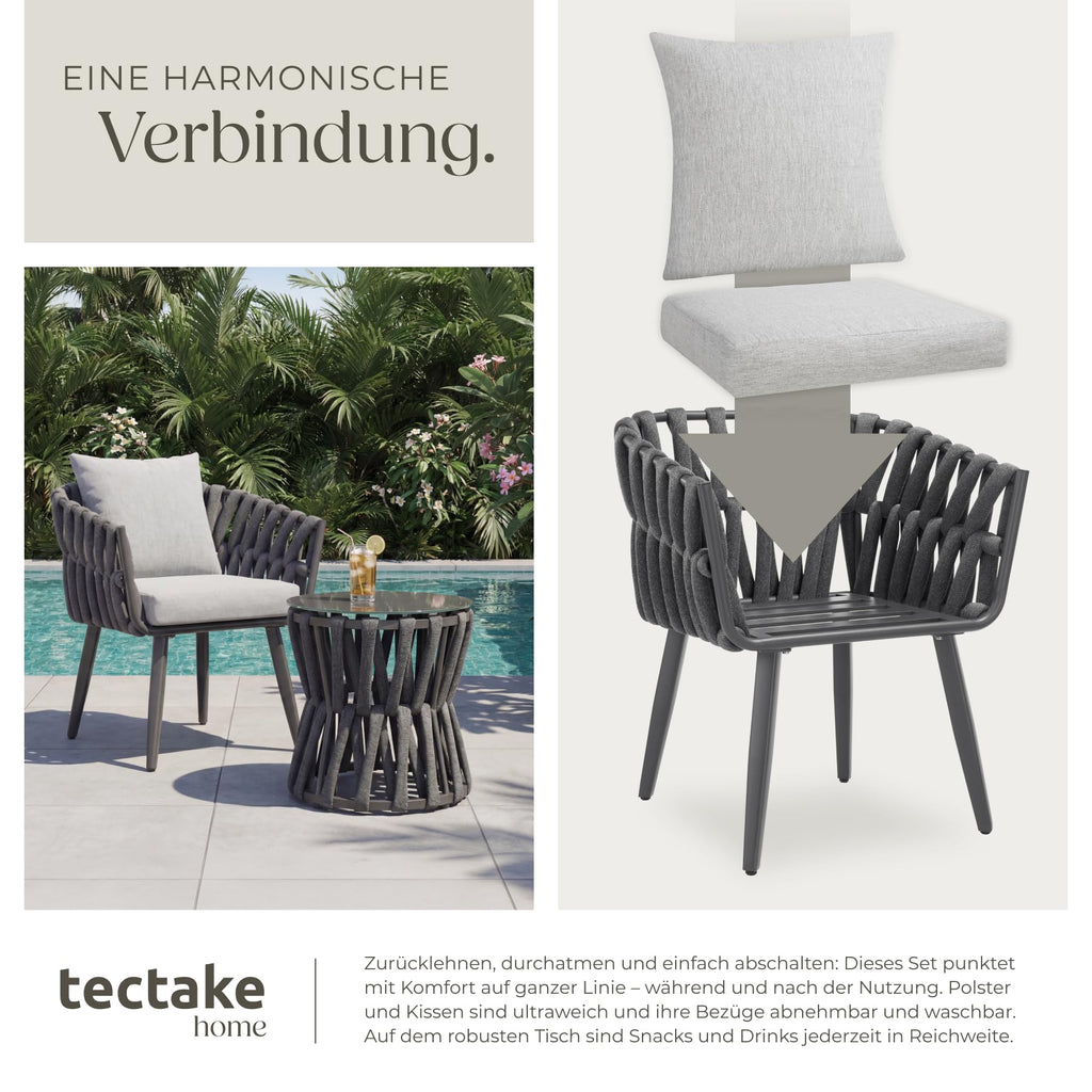 Modernes Gartenmöbel Set mit Rope Design – Aluminium Lounge Set mit Tisch & Polstern