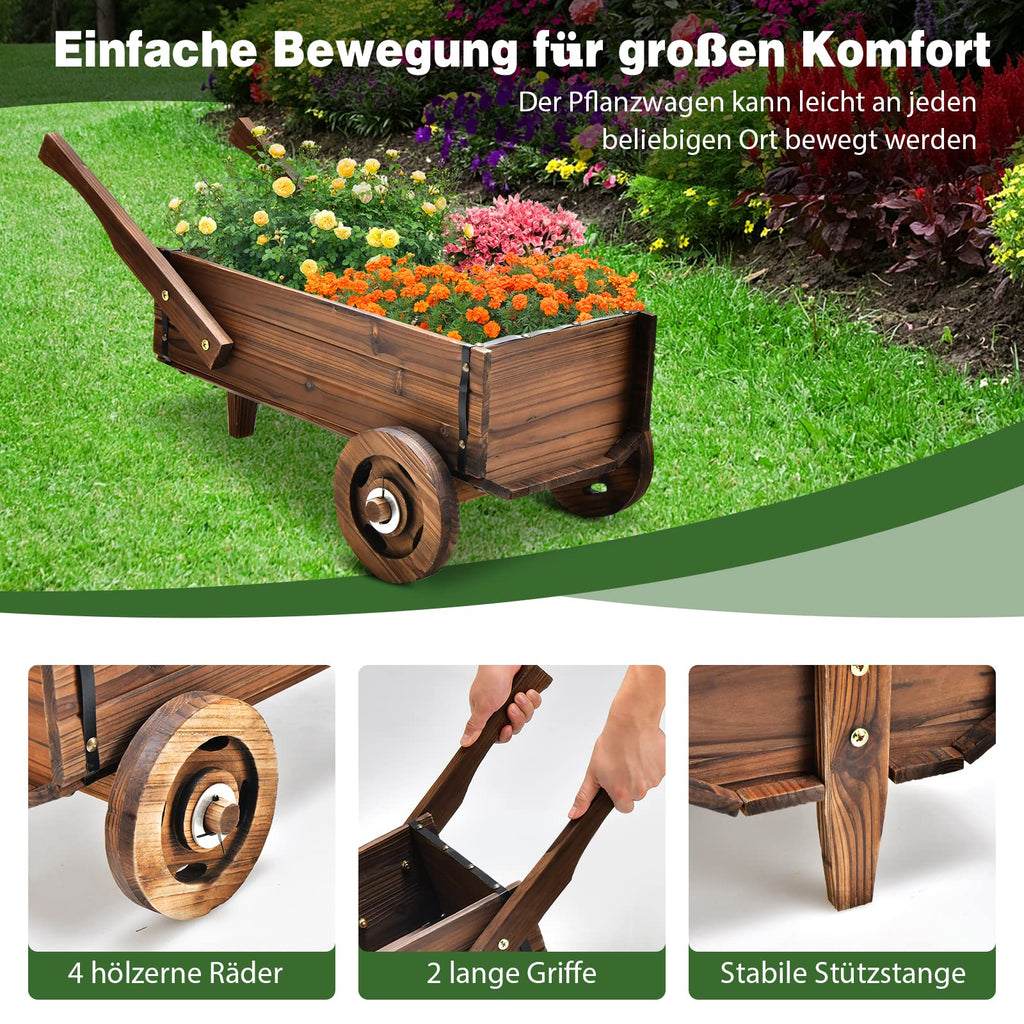 Blumenwagen Holz mit Rädern 🌿 Pflanzwagen für Garten Balkon Terrasse
