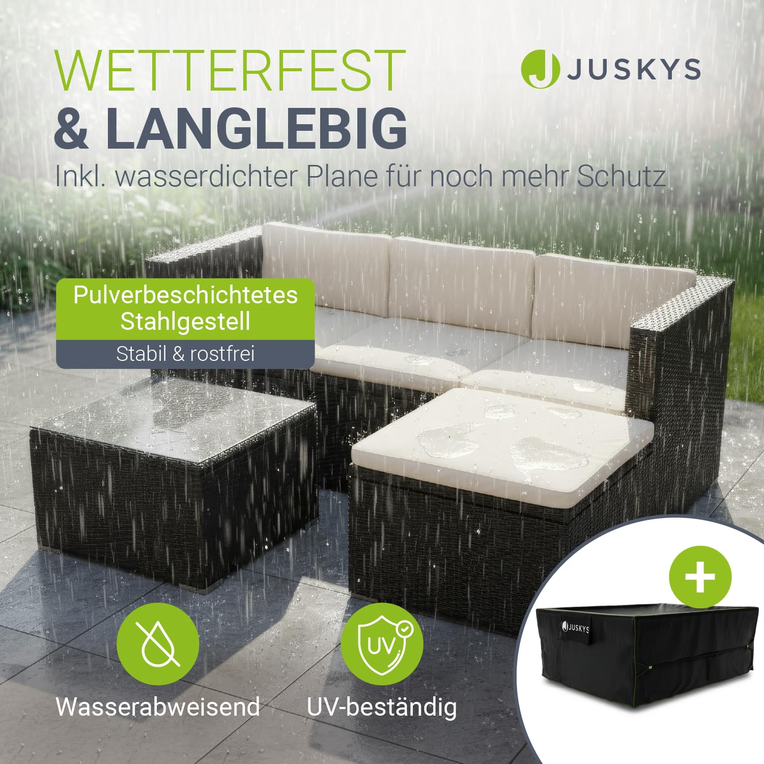 Polyrattan Lounge Set mit Abdeckung für Balkon & Garten – Komfort für 3–4 Personen