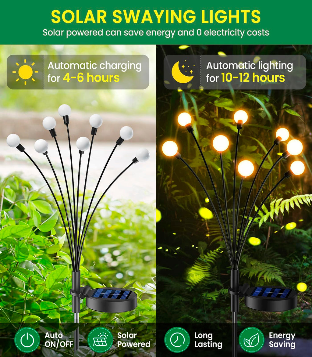 GEARLITE Firefly Solar Gartenlampen 4er Set – 32 LED IP65 Outdoor Wegbeleuchtung